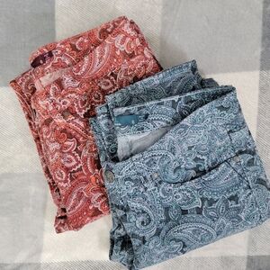 PRANA Lot Set Of 2 Trinity Paisley Blue Red Corduroy Slim Fit Pants Size 6